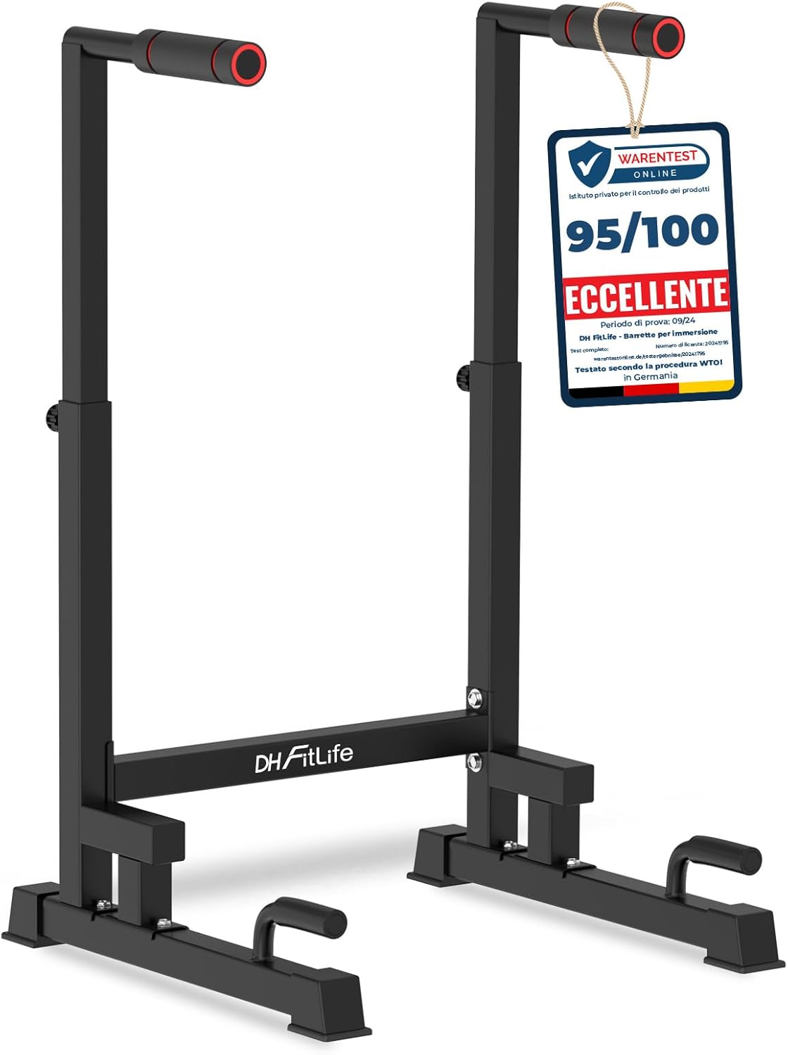 DH FitLife Barres de Dips | Station de Dips Hauteur Réglable (100-130 cm, 9 Niveaux) | Parallettes Musculation & Calisthenics | Appareil de Fitness pour la Maison
