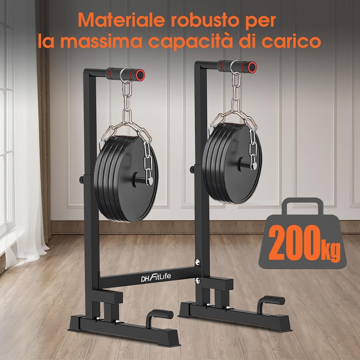 DH FitLife Barres de Dips | Station de Dips Hauteur Réglable (100-130 cm, 9 Niveaux) | Parallettes Musculation & Calisthenics | Appareil de Fitness pour la Maison