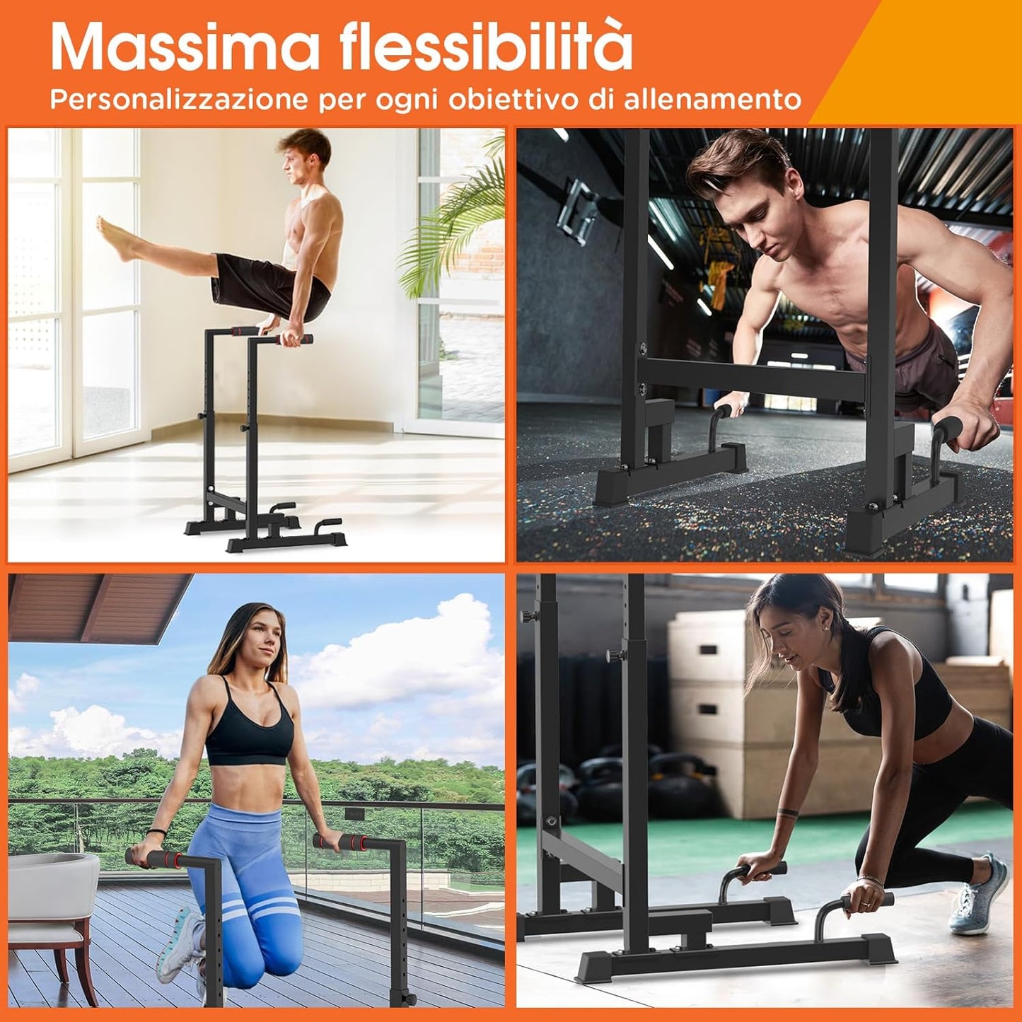 DH FitLife Barres de Dips | Station de Dips Hauteur Réglable (100-130 cm, 9 Niveaux) | Parallettes Musculation & Calisthenics | Appareil de Fitness pour la Maison
